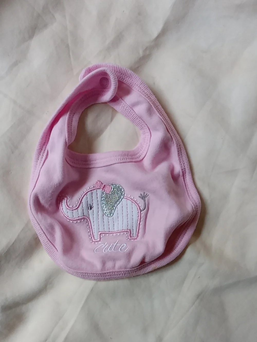 Baby Pink Elephant Bib - Cute Girls' Feeding Bib